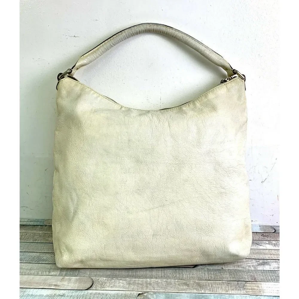 KATE SPADE NEW YORK IVORY CREAM GENUINE LEATHER ZIP TOP HOBO SHOULDER BAG PURSE
